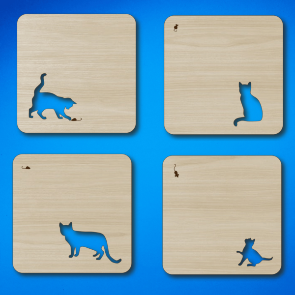 Laser Cut Cat Coaster SVG | Feline Drink Coaster Set - Image 4