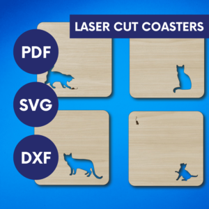 Laser Cut Cat Coaster SVG | Feline Drink Coaster Set