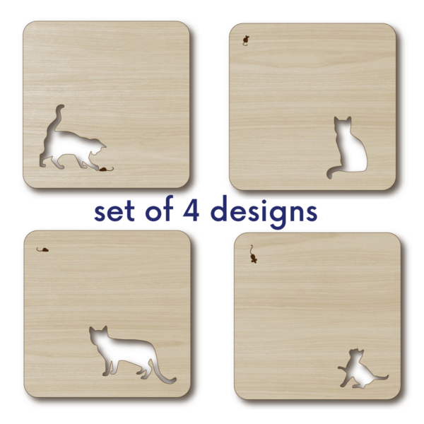 Laser Cut Cat Coaster SVG | Feline Drink Coaster Set - Image 3