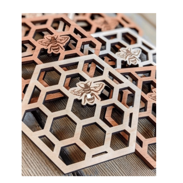 Laser Cut Honeycomb Coaster SVG | Bee Pattern Drink Set - Image 4
