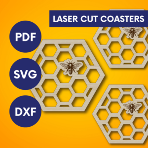 Laser Cut Honeycomb Coaster SVG | Bee Pattern Drink Set