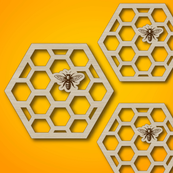 Laser Cut Honeycomb Coaster SVG | Bee Pattern Drink Set - Image 2