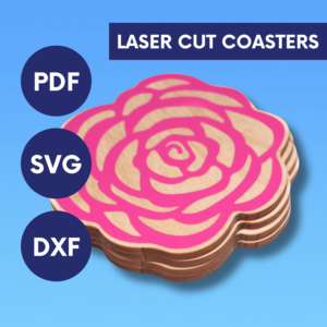 Laser Cut Rose Coaster SVG | Floral Drink Coaster Set