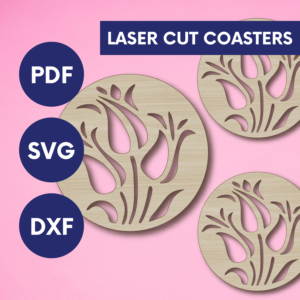 Laser Cut Tulip Coaster SVG | Floral Drink Coaster Set