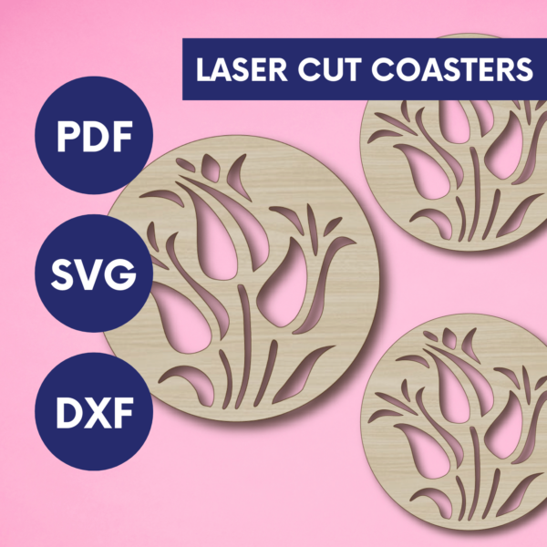 Laser Cut Tulip Coaster SVG | Floral Drink Coaster Set
